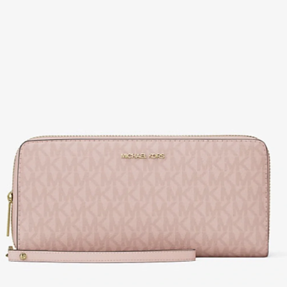 MICHAEL KORS Jet Set Travel Lg Signature Logo Continental Wristlet POWDER BLUSH